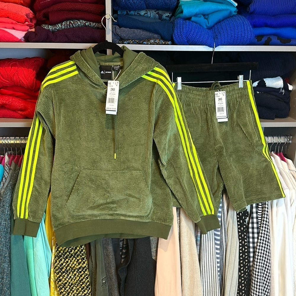 Adidas Ivy Park by Beyoncé olive corduroy hoodie and shorts set size XXS NWT